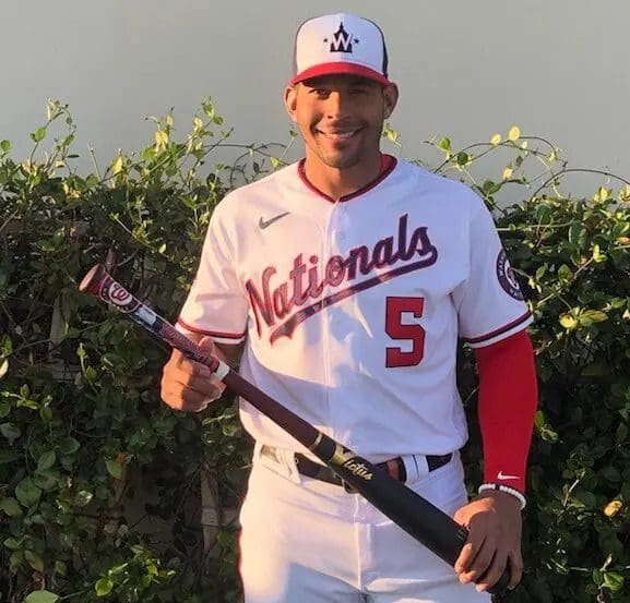 A baseball player holding a bat in his hands.